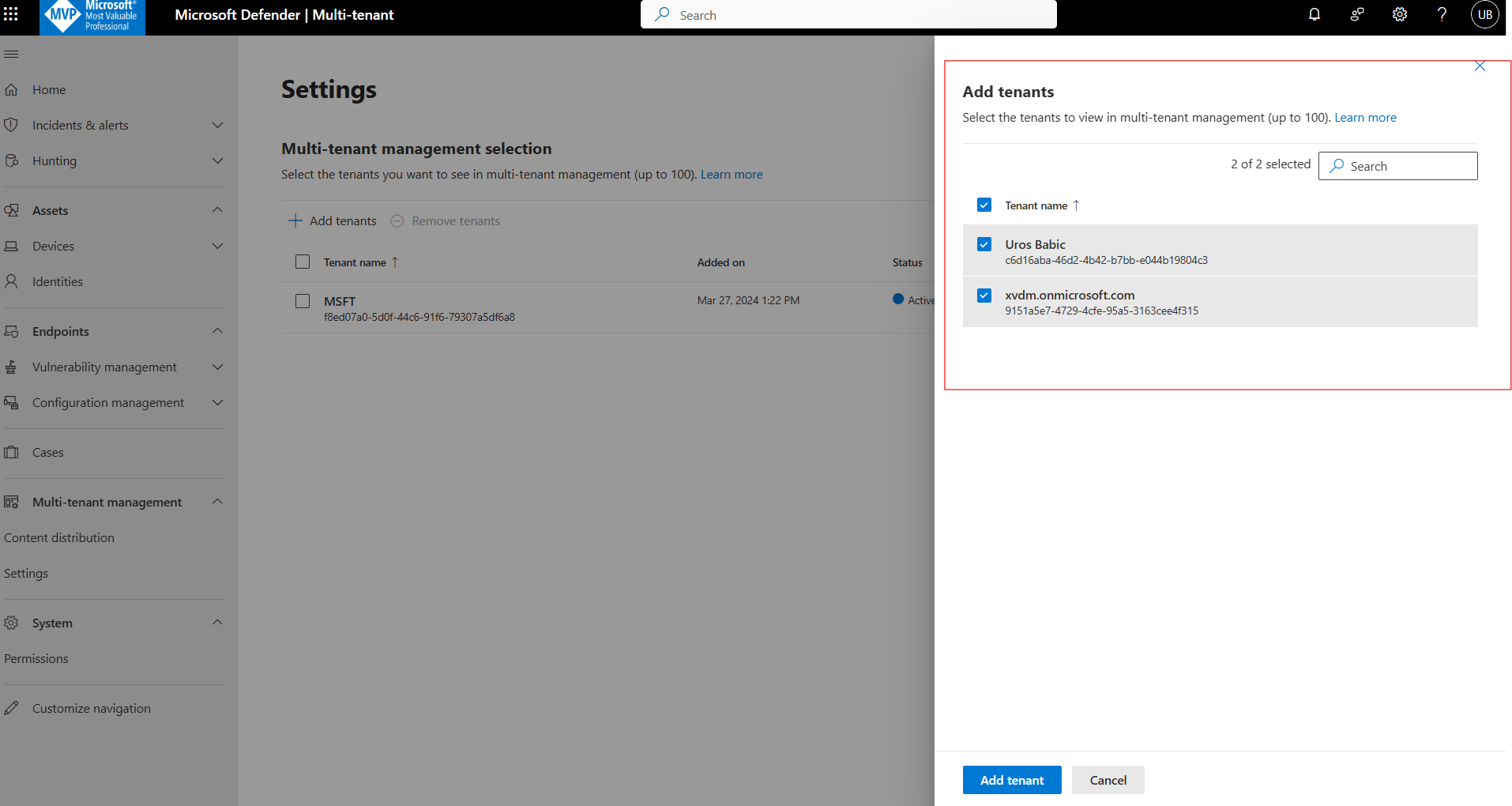 Microsoft Defender multitenant management
